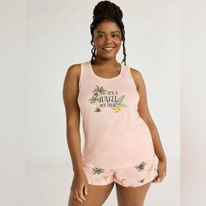 Joyspun Women's Tank Top and Shorts Pajama Set, 2-Piece, Size L 12-14 Peach